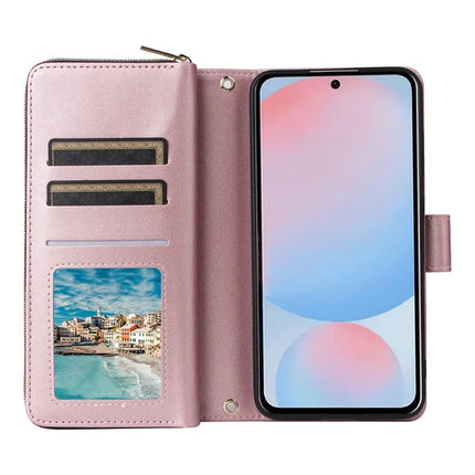 For Samsung Galaxy A56 5G Case Zipper Pocket PU Leather Cover with 9 Card Slots