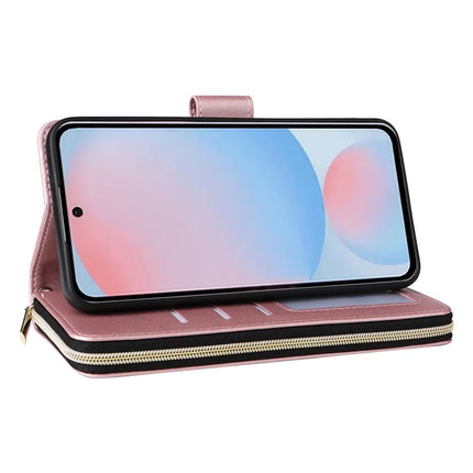 For Samsung Galaxy A56 5G Case Zipper Pocket PU Leather Cover with 9 Card Slots