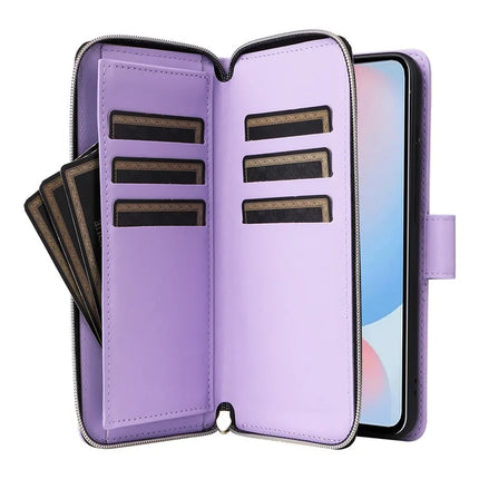 For Samsung Galaxy A56 5G Case Zipper Pocket PU Leather Cover with 9 Card Slots