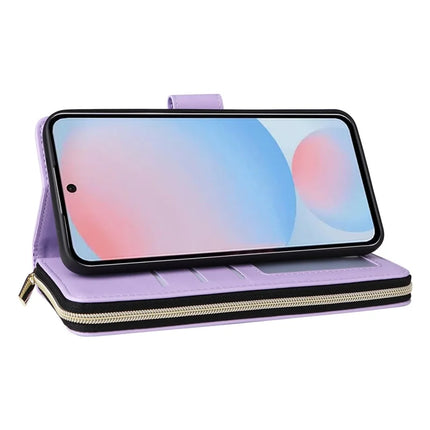 For Samsung Galaxy A56 5G Case Zipper Pocket PU Leather Cover with 9 Card Slots