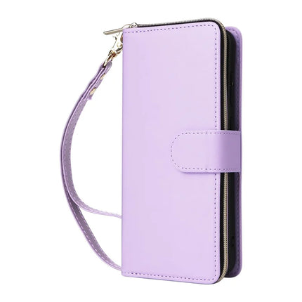 For Samsung Galaxy A56 5G Case Zipper Pocket PU Leather Cover with 9 Card Slots