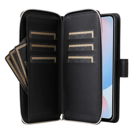 For Samsung Galaxy A56 5G Case Zipper Pocket PU Leather Cover with 9 Card Slots