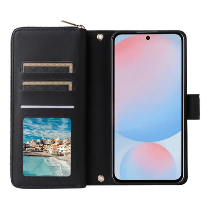For Samsung Galaxy A56 5G Case Zipper Pocket PU Leather Cover with 9 Card Slots