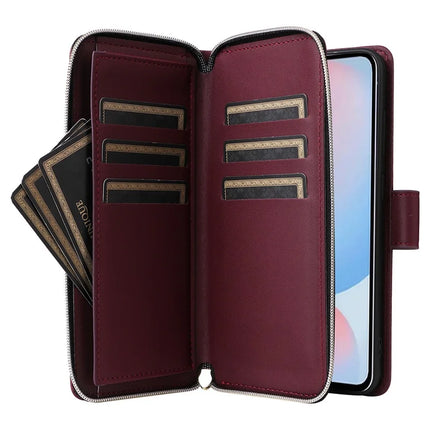 For Samsung Galaxy A56 5G Case Zipper Pocket PU Leather Cover with 9 Card Slots