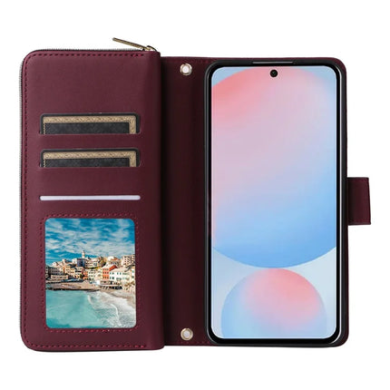 For Samsung Galaxy A56 5G Case Zipper Pocket PU Leather Cover with 9 Card Slots