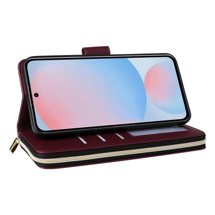 For Samsung Galaxy A56 5G Case Zipper Pocket PU Leather Cover with 9 Card Slots
