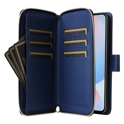 For Samsung Galaxy A56 5G Case Zipper Pocket PU Leather Cover with 9 Card Slots