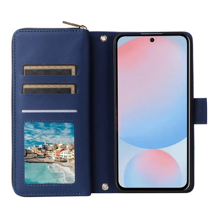 For Samsung Galaxy A56 5G Case Zipper Pocket PU Leather Cover with 9 Card Slots