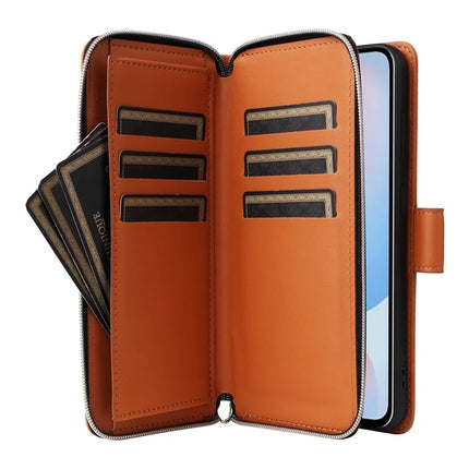 For Samsung Galaxy A56 5G Case Zipper Pocket PU Leather Cover with 9 Card Slots