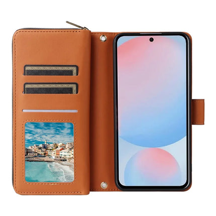 For Samsung Galaxy A56 5G Case Zipper Pocket PU Leather Cover with 9 Card Slots
