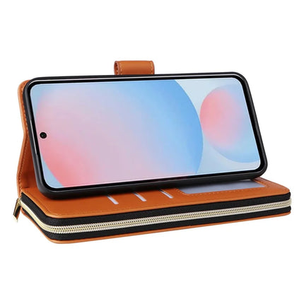 For Samsung Galaxy A56 5G Case Zipper Pocket PU Leather Cover with 9 Card Slots