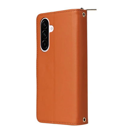 For Samsung Galaxy A56 5G Case Zipper Pocket PU Leather Cover with 9 Card Slots
