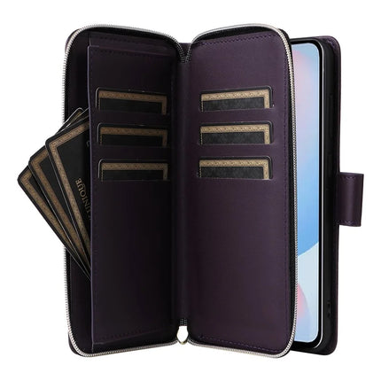 For Samsung Galaxy A56 5G Case Zipper Pocket PU Leather Cover with 9 Card Slots