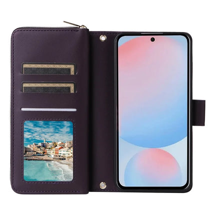 For Samsung Galaxy A56 5G Case Zipper Pocket PU Leather Cover with 9 Card Slots