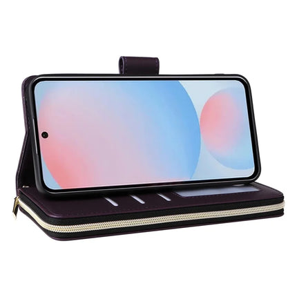 For Samsung Galaxy A56 5G Case Zipper Pocket PU Leather Cover with 9 Card Slots
