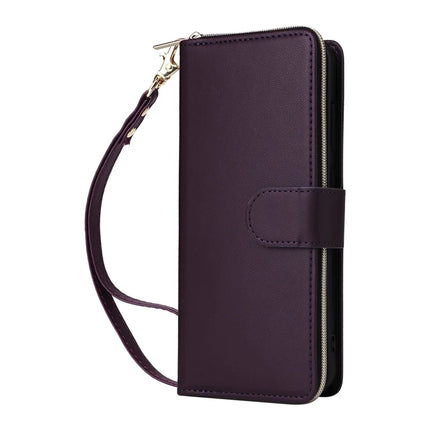 For Samsung Galaxy A56 5G Case Zipper Pocket PU Leather Cover with 9 Card Slots