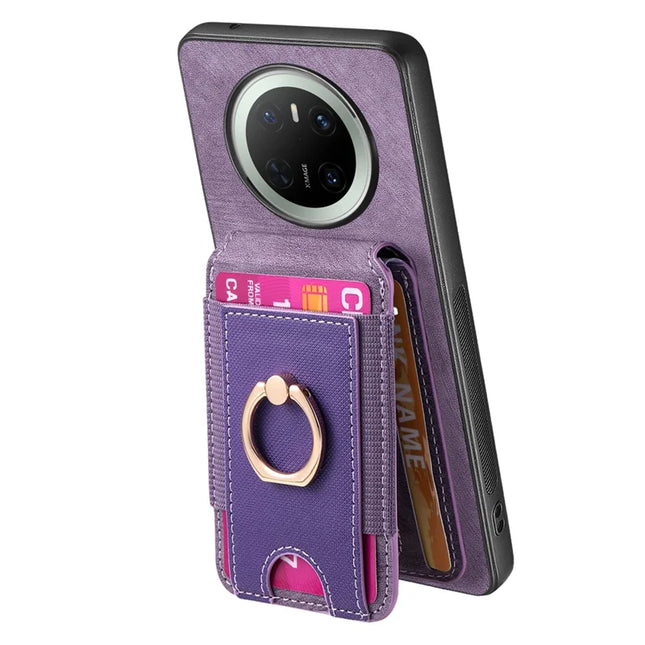 For Huawei Mate 70 Leather Back Cover with Detachable Card Holder Kickstand - Purple
