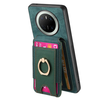 For Huawei Mate 70 Leather Back Cover with Detachable Card Holder Kickstand - Green