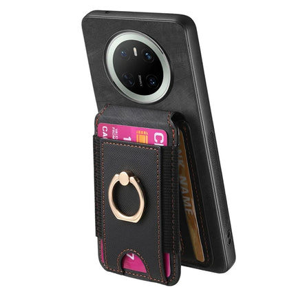 For Huawei Mate 70 Leather Back Cover with Detachable Card Holder Kickstand - Black