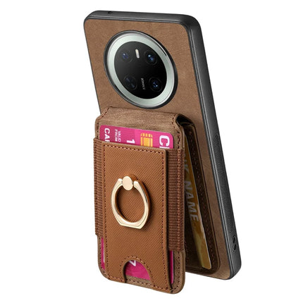 For Huawei Mate 70 Leather Back Cover with Detachable Card Holder Kickstand - Brown