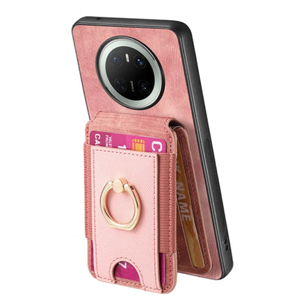 For Huawei Mate 70 Leather Back Cover with Detachable Card Holder Kickstand - Pink