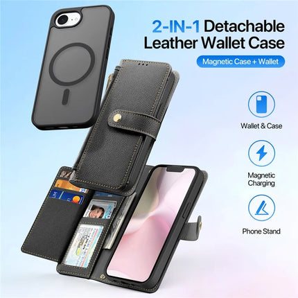 For iPhone 16e Case DUX DUCIS Lawa Series Detachable Magnetic Cowhide Leather Cover Zipper Wallet