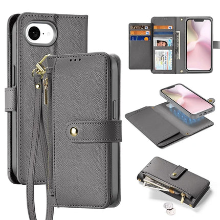 For iPhone 16e Case DUX DUCIS Lawa Series Detachable Magnetic Cowhide Leather Cover Zipper Wallet - Grey