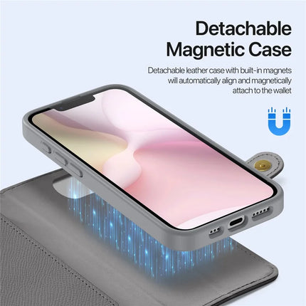For iPhone 16e Case DUX DUCIS Lawa Series Detachable Magnetic Cowhide Leather Cover Zipper Wallet