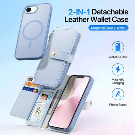 For iPhone 16e Case DUX DUCIS Lawa Series Detachable Magnetic Cowhide Leather Cover Zipper Wallet