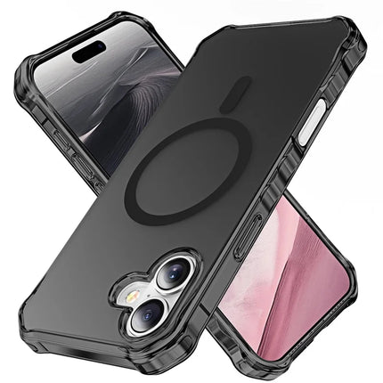 For iPhone 16 Plus Case Compatible with MagSafe Small Wavy Edge PC + TPU Phone Cover - Black