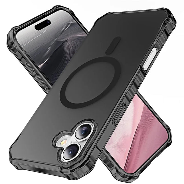 For iPhone 16 Plus Case Compatible with MagSafe Small Wavy Edge PC + TPU Phone Cover - Black