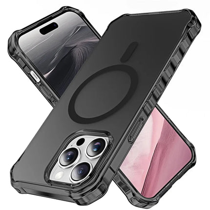For iPhone 16 Pro Case Compatible with MagSafe Small Wavy Edge PC + TPU Phone Cover - Black