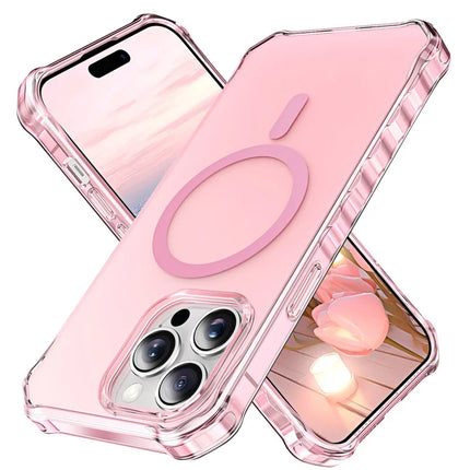 For iPhone 16 Pro Case Compatible with MagSafe Small Wavy Edge PC + TPU Phone Cover - Pink
