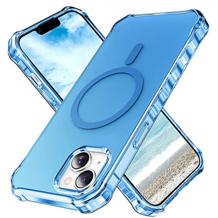 For iPhone 14 Case Compatible with MagSafe Small Wavy Edge PC + TPU Phone Cover - Blue