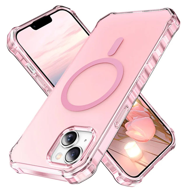 For iPhone 13 Case Compatible with MagSafe Small Wavy Edge PC + TPU Phone Cover - Pink
