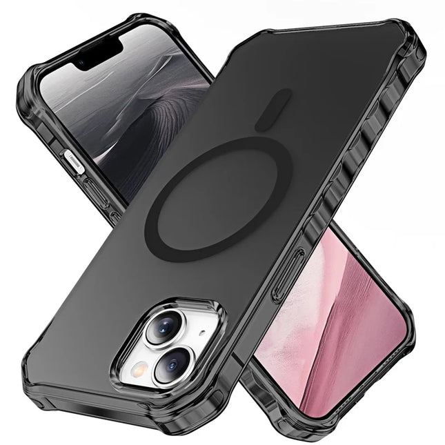For iPhone 13 Case Compatible with MagSafe Small Wavy Edge PC + TPU Phone Cover - Black