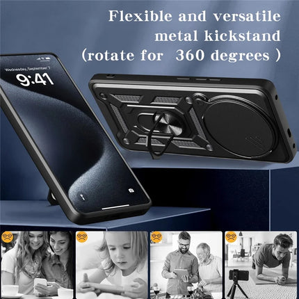 For Realme 13+ 5G Case with Slide Camera Lid PC + TPU Kickstand Phone Cover