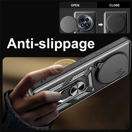 For Realme 13+ 5G Case with Slide Camera Lid PC + TPU Kickstand Phone Cover