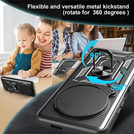 For Realme 13+ 5G Case with Slide Camera Lid PC + TPU Kickstand Phone Cover