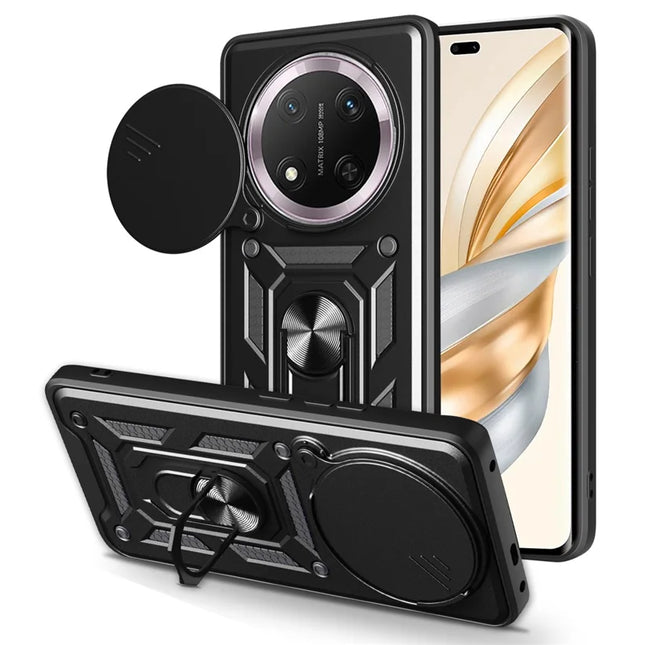 For Honor X60 Pro 5G / Magic7 Lite 5G / X9c 5G Case with Slide Camera Lid PC + TPU Kickstand Phone Cover - Black