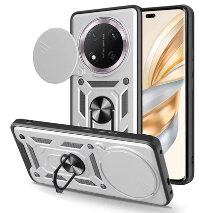 For Honor X60 Pro 5G / Magic7 Lite 5G / X9c 5G Case with Slide Camera Lid PC + TPU Kickstand Phone Cover - Silver