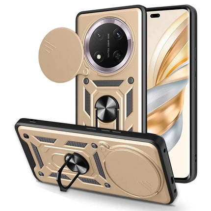For Honor X60 Pro 5G / Magic7 Lite 5G / X9c 5G Case with Slide Camera Lid PC + TPU Kickstand Phone Cover - Gold