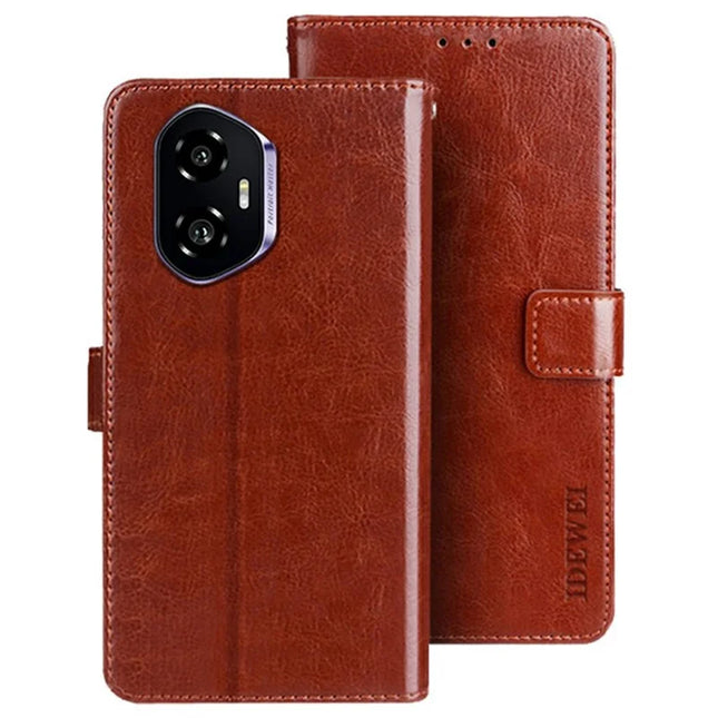 IDEWEI For Honor 300 Stand Case Crazy Horse Texture Leather Phone Cover - Brown