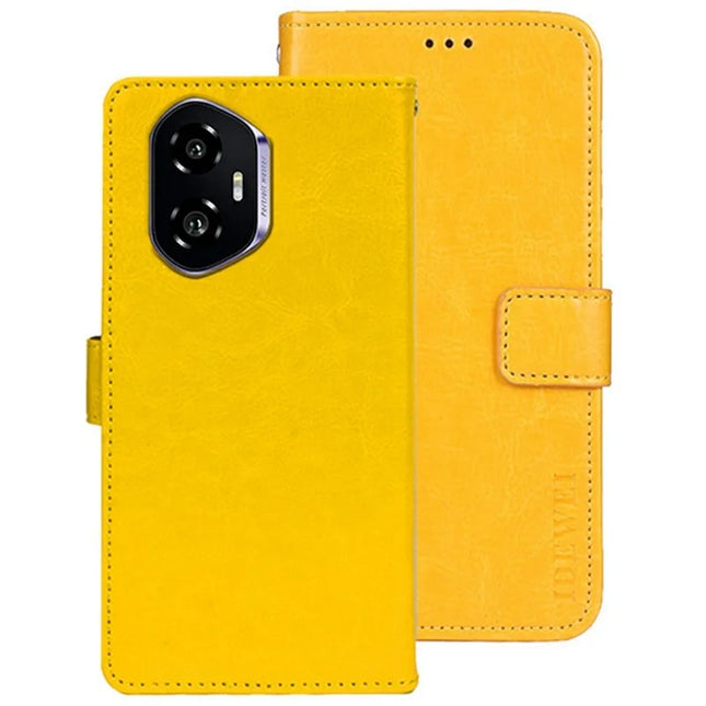 IDEWEI For Honor 300 Stand Case Crazy Horse Texture Leather Phone Cover - Yellow