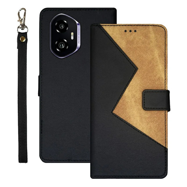 IDEWEI For Honor 300 Case Card Slots Splicing Color Leather Phone Cover - Black