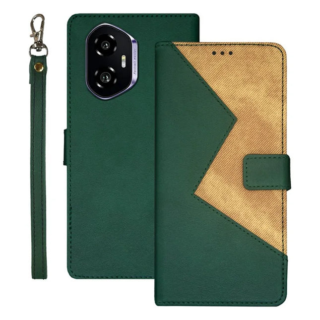 IDEWEI For Honor 300 Case Card Slots Splicing Color Leather Phone Cover - Green