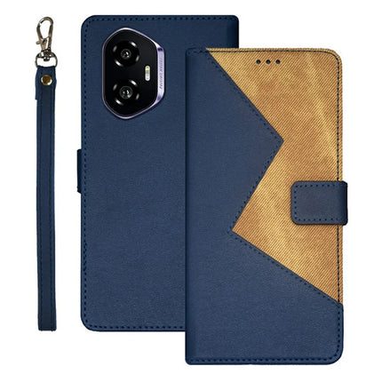 IDEWEI For Honor 300 Case Card Slots Splicing Color Leather Phone Cover - Blue
