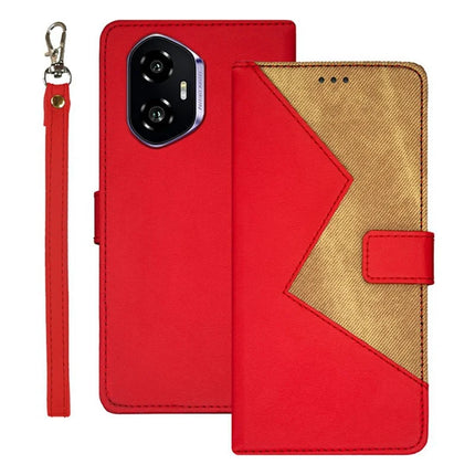 IDEWEI For Honor 300 Case Card Slots Splicing Color Leather Phone Cover - Red