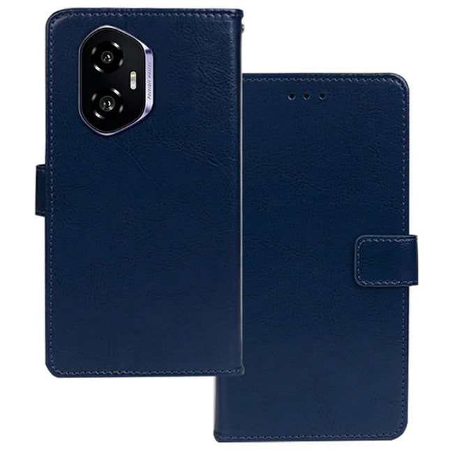 IDEWEI For Honor 300 Case Card Slots Holder Leather Phone Cover Crazy Horse Texture - Blue
