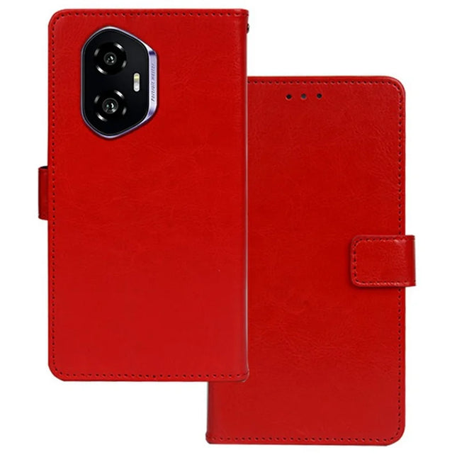 IDEWEI For Honor 300 Case Card Slots Holder Leather Phone Cover Crazy Horse Texture - Red